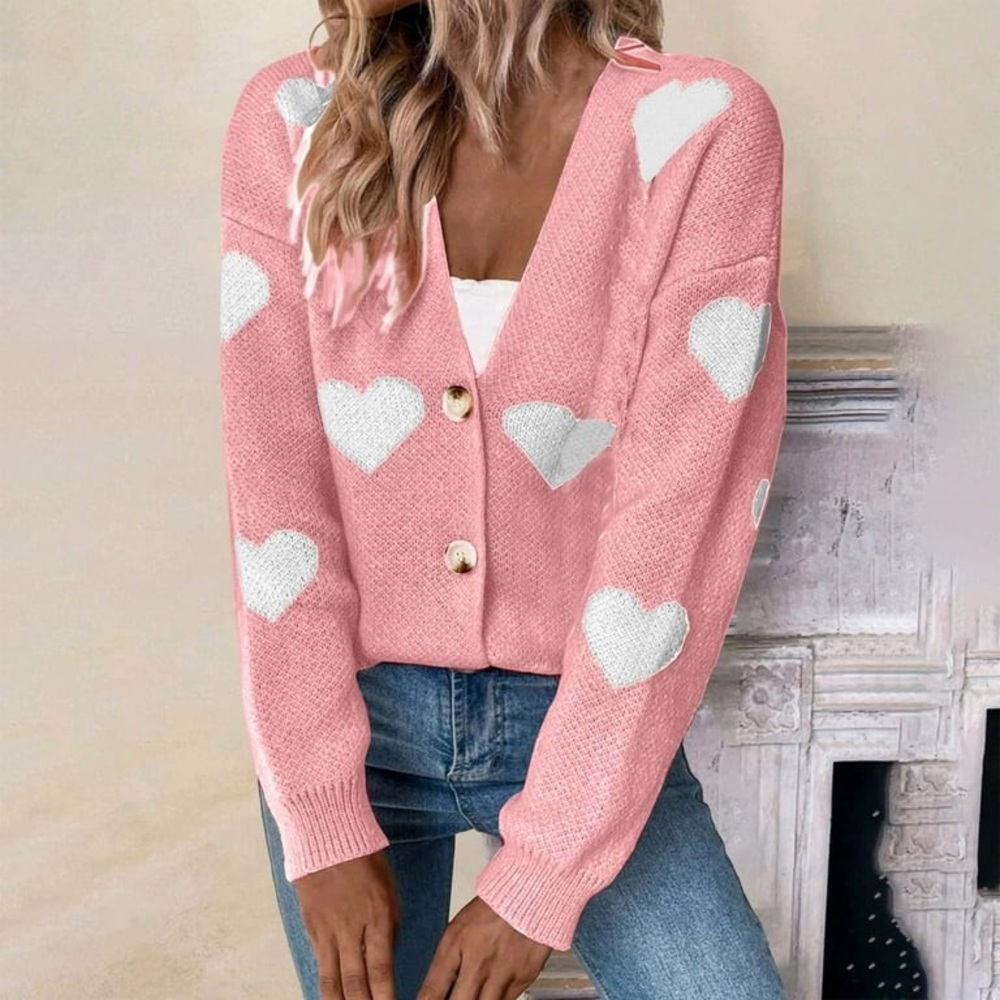 Lroveb Pink Heart Patterned Women's Sweater